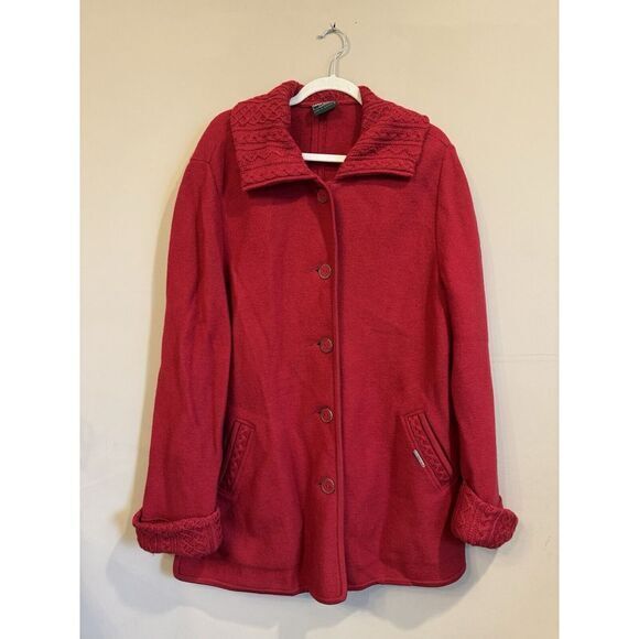 Vintage Geiger Red Wool Sweater Cuff Coat Austria Size 42 Classic‎ Outdoor
